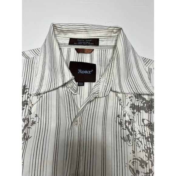 Roar Shirt Men Large Long Sleeve Button Up White Striped Distressed Hems Western - Picture 7 of 11